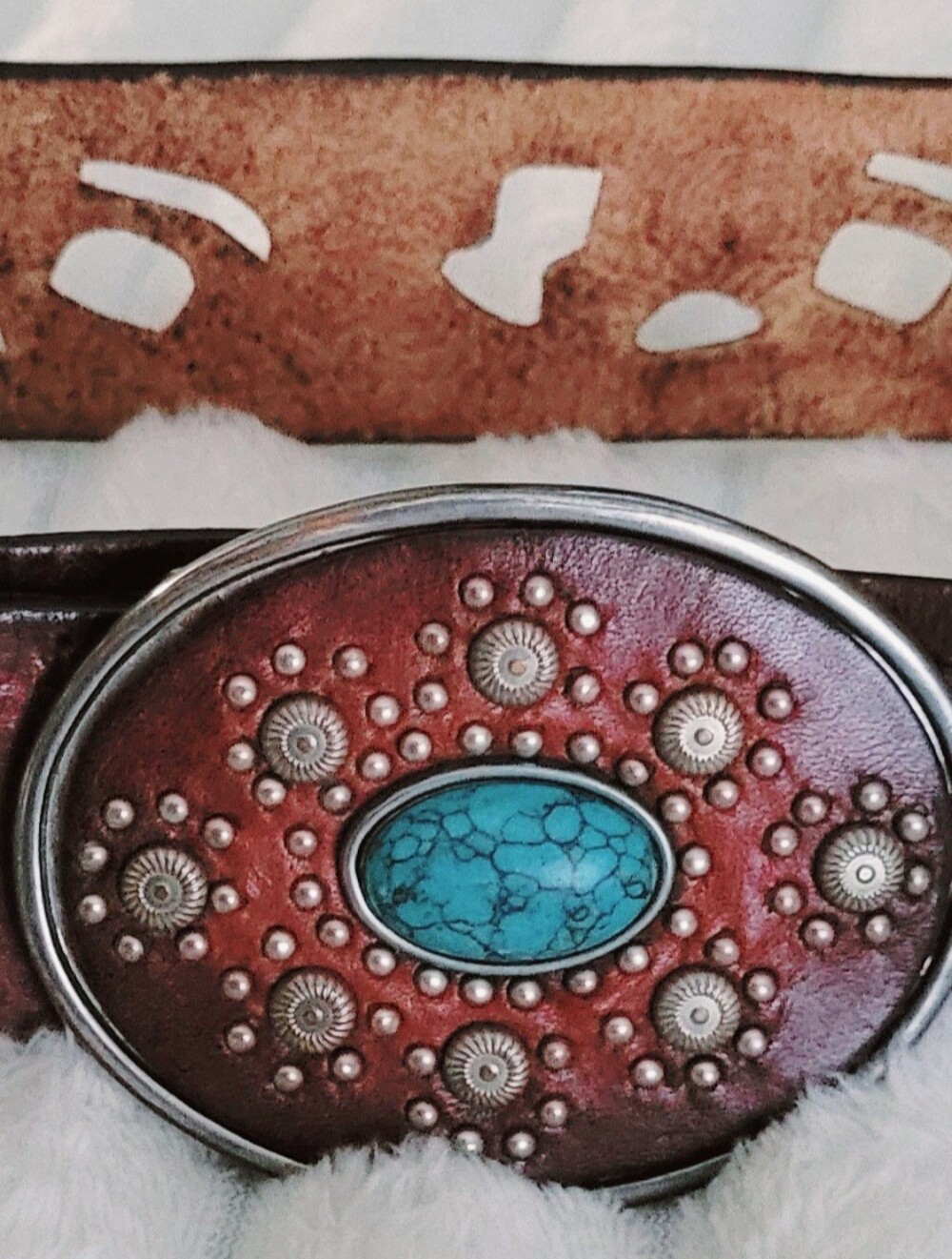 Abercrombie & Fitch Brown Leather Belt Buckle with Turquoise Stone